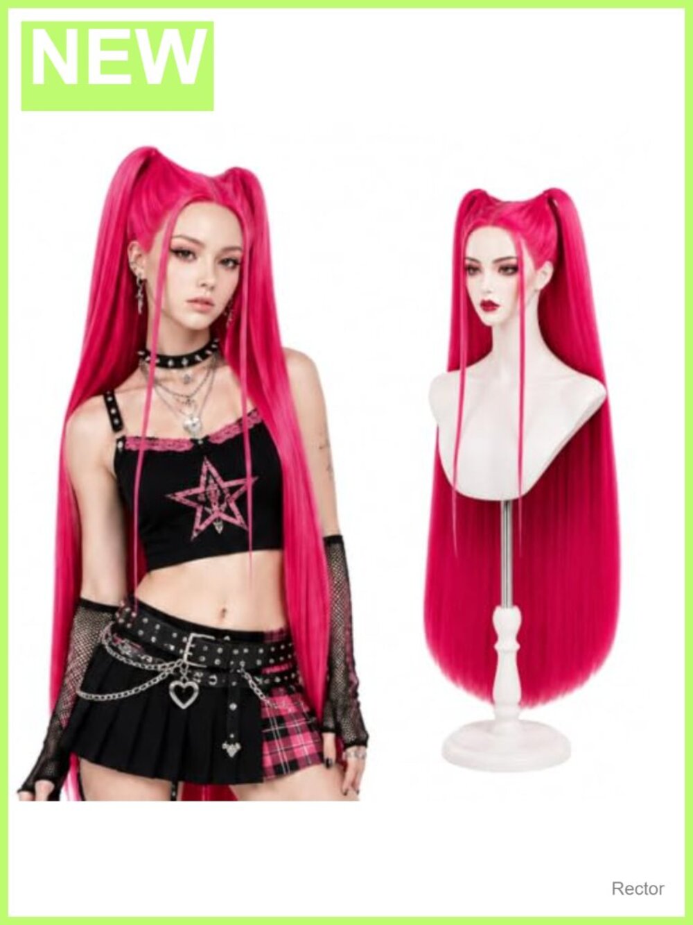 Long Cosplay Wig with 2 Ponytails Heat Resistant Synthetic Fiber for Halloween